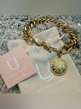 Uncommon James Gold Coin Charm Pendant Chunky Chain Bracelet